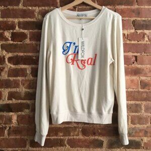 NEW Wildfox "I'm Real" Sweatshirt Baggy Beach Pullover Size Small